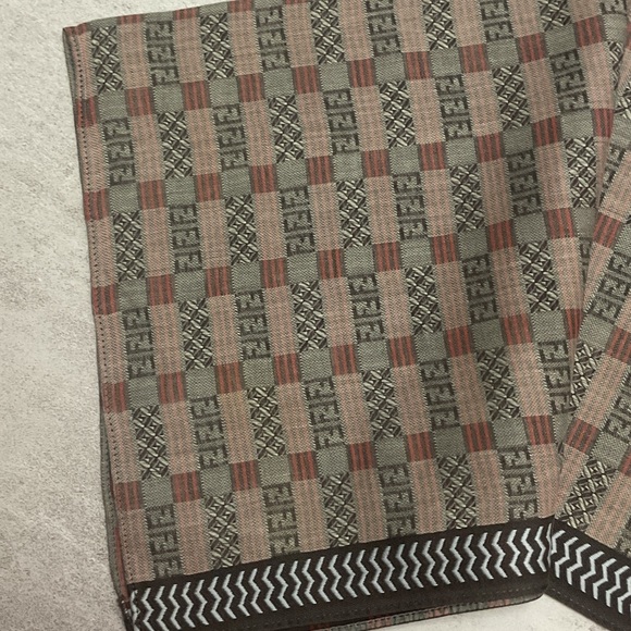 Fendi Striped Logo Scarf in Brown and Gray - Picture 3 of 6